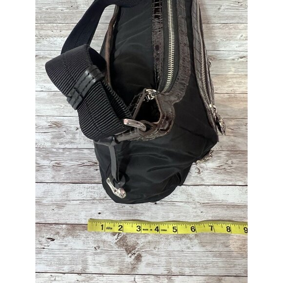 Brighton Crossbody Bag Black Nylon Brown Croc Patent Leather Pockets - Picture 7 of 16